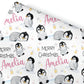 Christmas Gift Wrapping Paper –  Personalied Gift Wrap Roll, Cute Penguins Pink Name