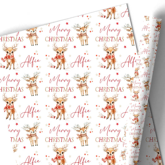 Christmas Gift Wrapping Paper –  Personalied Gift Wrap Roll, Cute Reindeer