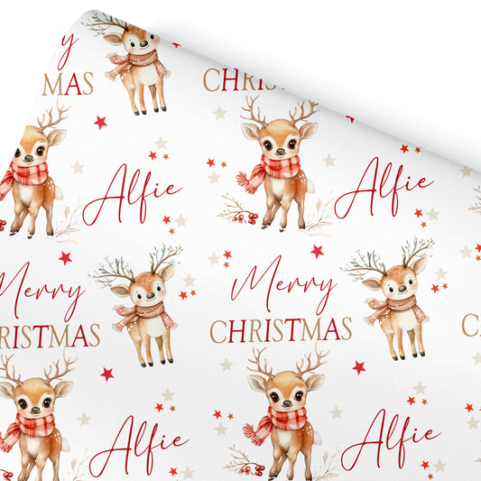Christmas Gift Wrapping Paper –  Personalied Gift Wrap Roll, Cute Reindeer