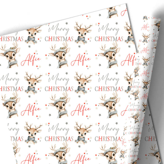 Christmas Gift Wrapping Paper –  Personalied Gift Wrap Roll, Cute Reindeer