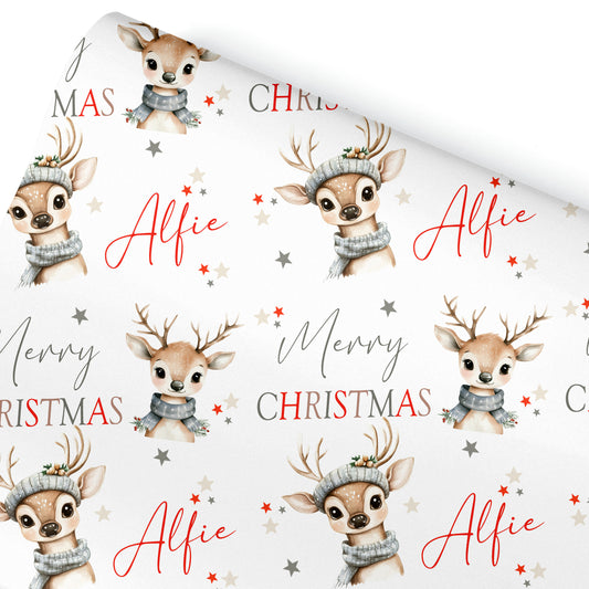 Christmas Gift Wrapping Paper –  Personalied Gift Wrap Roll, Cute Reindeer