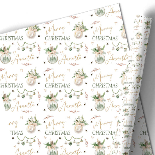 Christmas Gift Wrapping Paper –  Personalied Gift Wrap Roll For Adults, Green Baubles