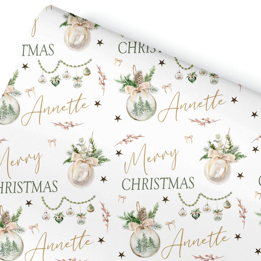 Christmas Gift Wrapping Paper –  Personalied Gift Wrap Roll For Adults, Green Baubles