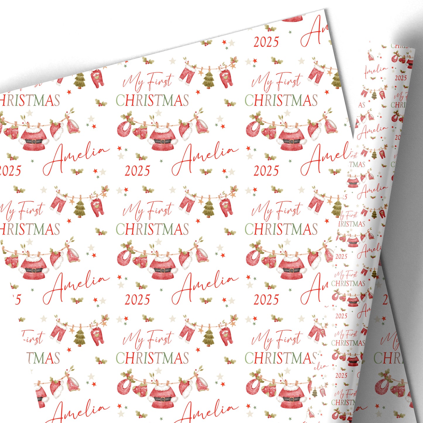 My First Christmas Gift Wrapping Paper –  Personalied Gift Wrap Roll Christmas Washing Line