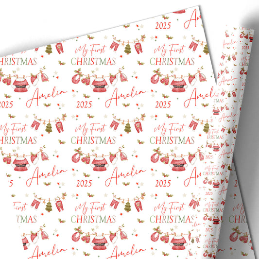 My First Christmas Gift Wrapping Paper –  Personalied Gift Wrap Roll Christmas Washing Line