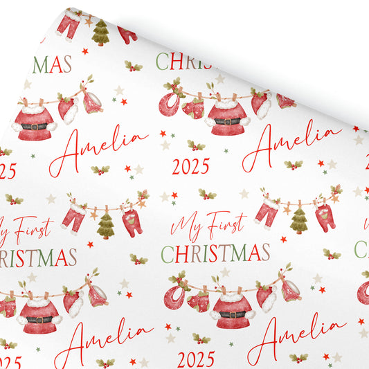 My First Christmas Gift Wrapping Paper –  Personalied Gift Wrap Roll Christmas Washing Line
