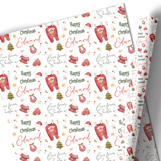 Babies Christmas Gift Wrapping Paper –  Personalised Gift Wrap Roll Christmas Baby Clothes