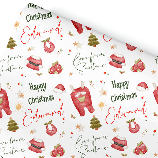 Babies Christmas Gift Wrapping Paper –  Personalised Gift Wrap Roll Christmas Baby Clothes