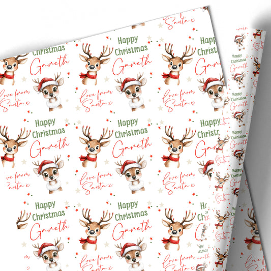Christmas Gift Wrapping Paper –  Personalised Gift Wrap Roll Animal Reindeers