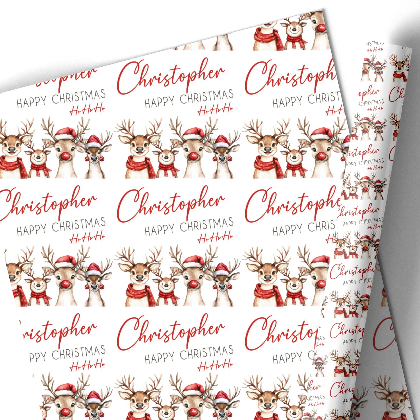 Christmas Gift Wrapping Paper –  Personalised Gift Wrap Roll Animal Reindeers