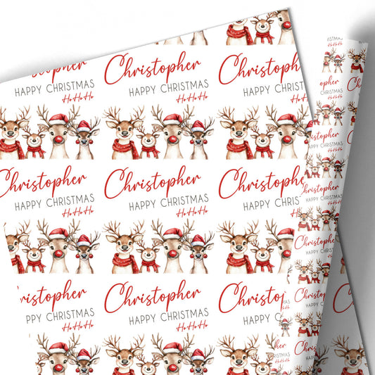 Christmas Gift Wrapping Paper –  Personalised Gift Wrap Roll Animal Reindeers