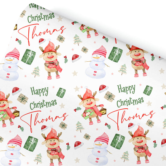 Christmas Gift Wrapping Paper –  Personalised Gift Wrap Roll Snowman Reindeer