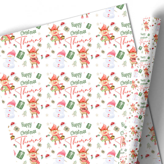 Christmas Gift Wrapping Paper –  Personalised Gift Wrap Roll Snowman Reindeer