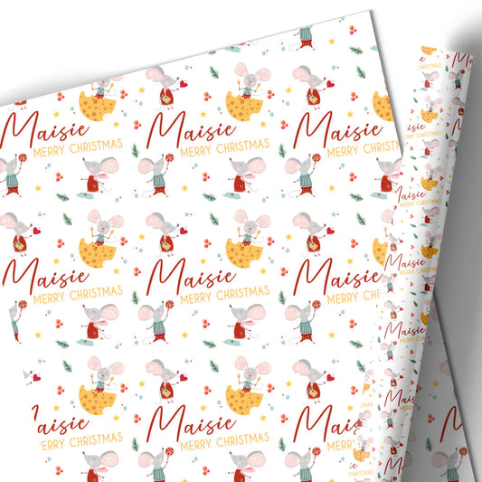 Christmas Gift Wrapping Paper –  Personalised Gift Wrap Roll - Mouse Party