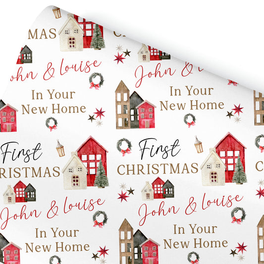 First Christmas New Home Gift Wrapping Paper –  Personalised Gift Wrap Roll - Rustic Home