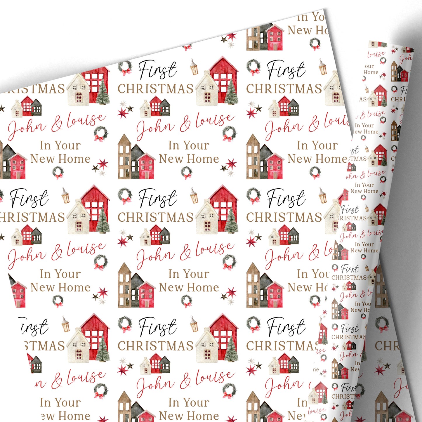 First Christmas New Home Gift Wrapping Paper –  Personalised Gift Wrap Roll - Rustic Home