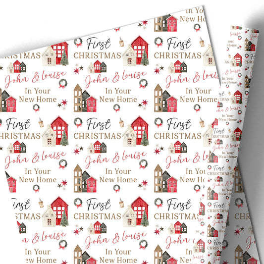 First Christmas New Home Gift Wrapping Paper –  Personalised Gift Wrap Roll - Rustic Home