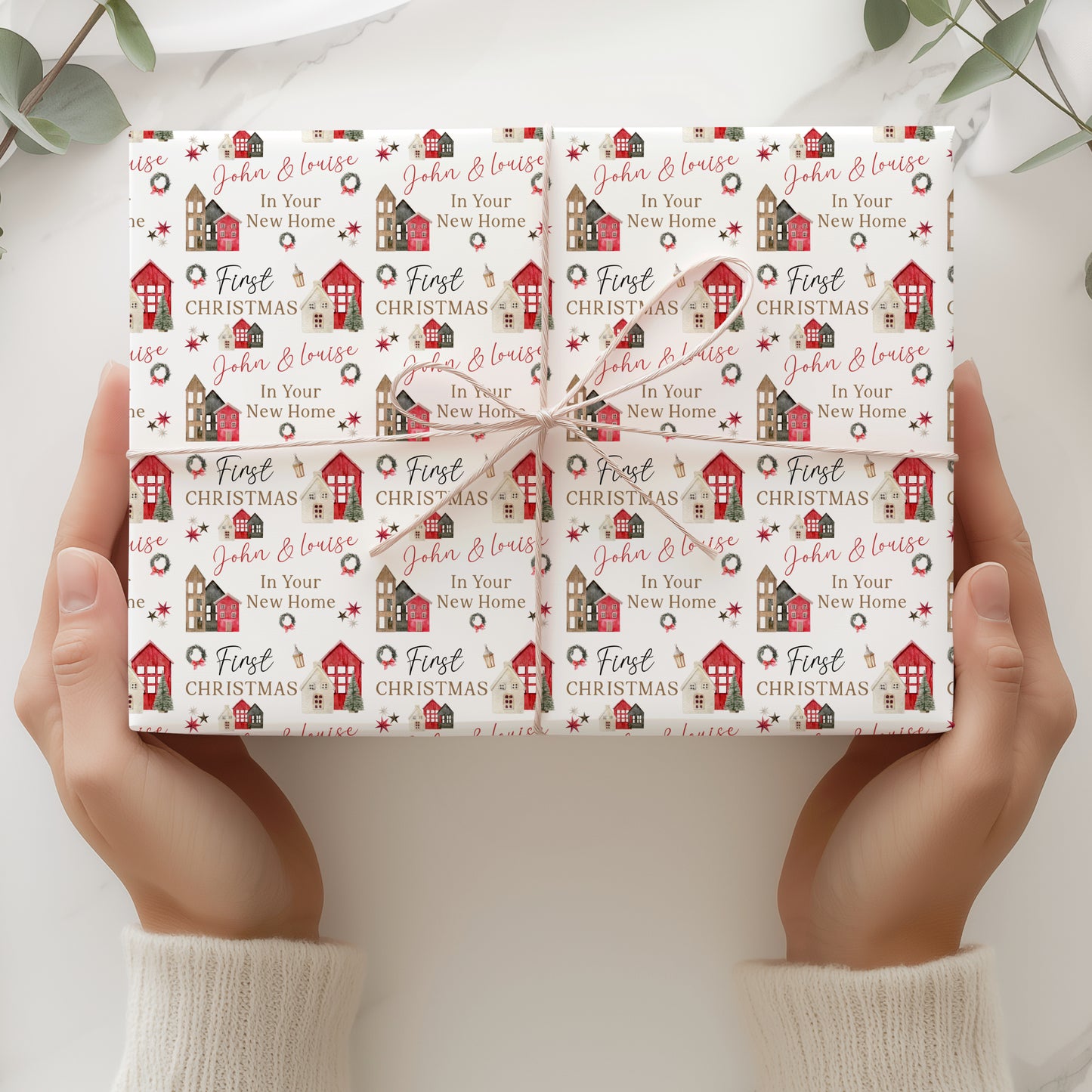 First Christmas New Home Gift Wrapping Paper –  Personalised Gift Wrap Roll - Rustic Home