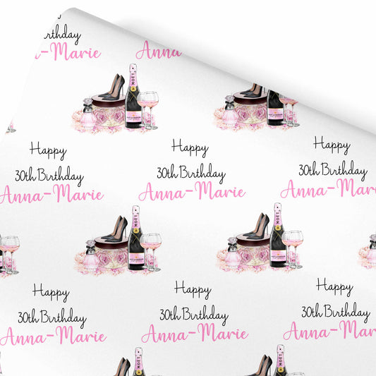 Birthday Wrapping Paper Champagne Shoes, Perfume