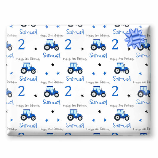 Birthday Wrapping Paper Blue Tractor