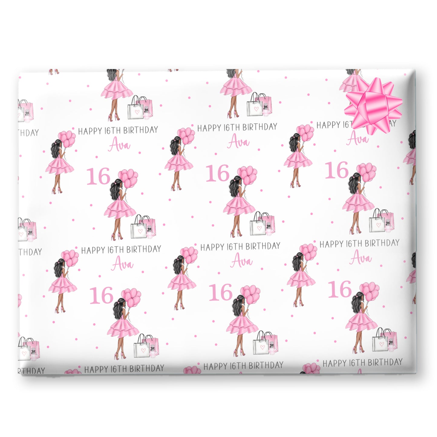 Personalised Birthday Gift Wrap Girl Pink Dress