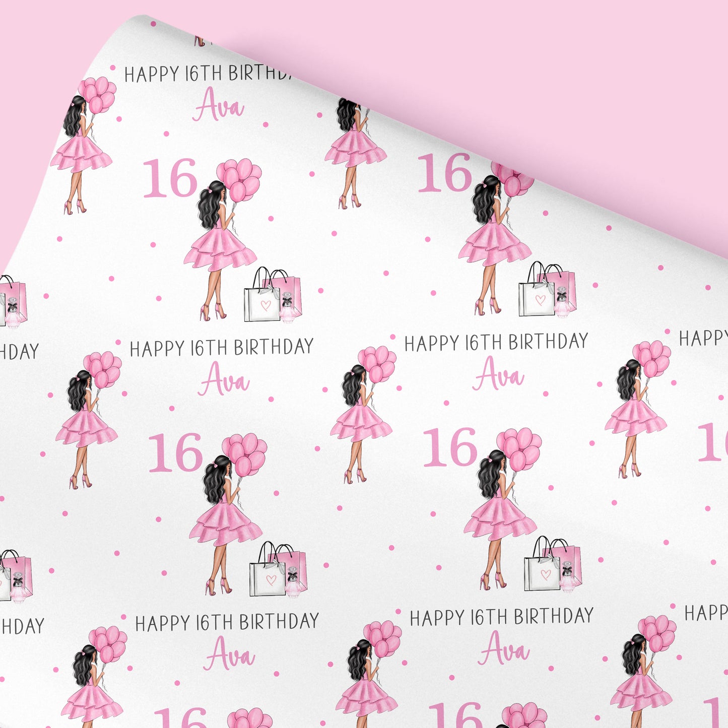 Personalised Birthday Gift Wrap Girl Pink Dress