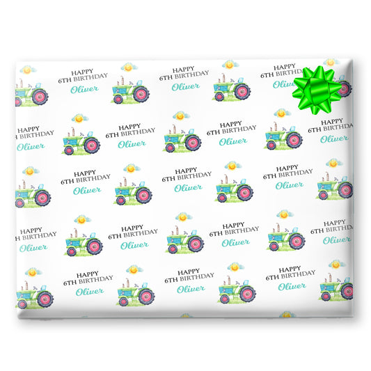Personalised Birthday Gift Wrap Tractor