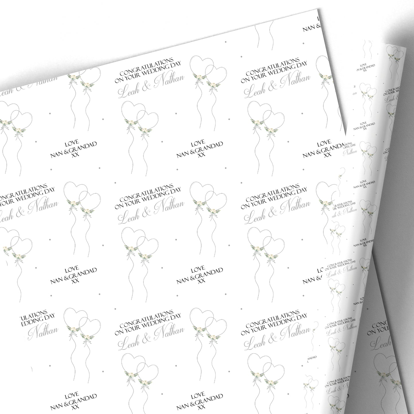 Congratulations Wedding Day Gift Wrapping Paper Heart Balloons