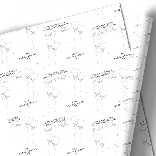 Congratulations Wedding Day Gift Wrapping Paper Heart Balloons