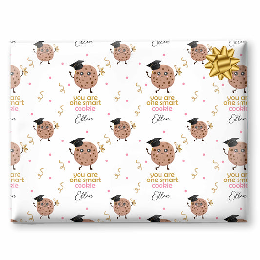 Celebrate the graduate's big achievement with Blossom Lane Cards' Personalised Graduation Wrapping Paper featuring a playful Funny Smart Cookie Design. This unique wrapping paper adds a touch of humor and personality to their graduation gifts, making the occasion even more memorable.