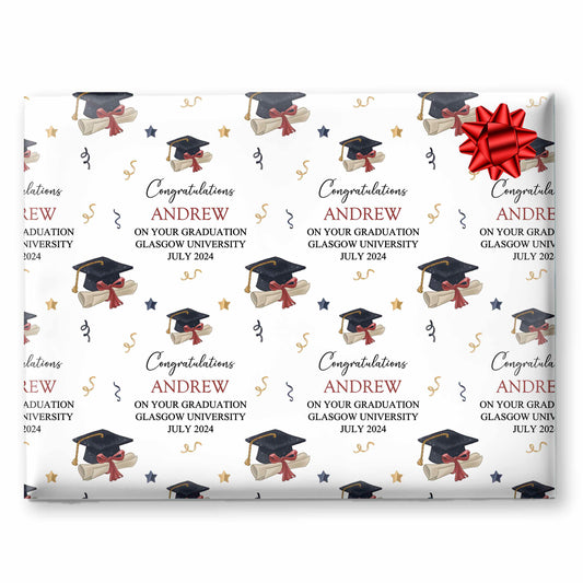 Celebrate academic achievements with sophistication using Blossom Lane Cards' Personalised Graduation Wrapping Paper in the elegant Scroll and Mortar Design. This distinguished wrapping paper adds a classic touch to your graduation gifts, making them as memorable as the achievement itself.