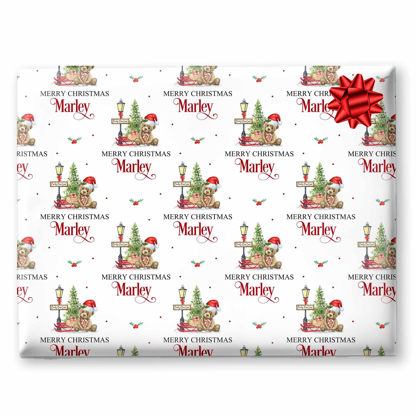 Christmas Card Teddy Bear Boy Candy Cane Lane