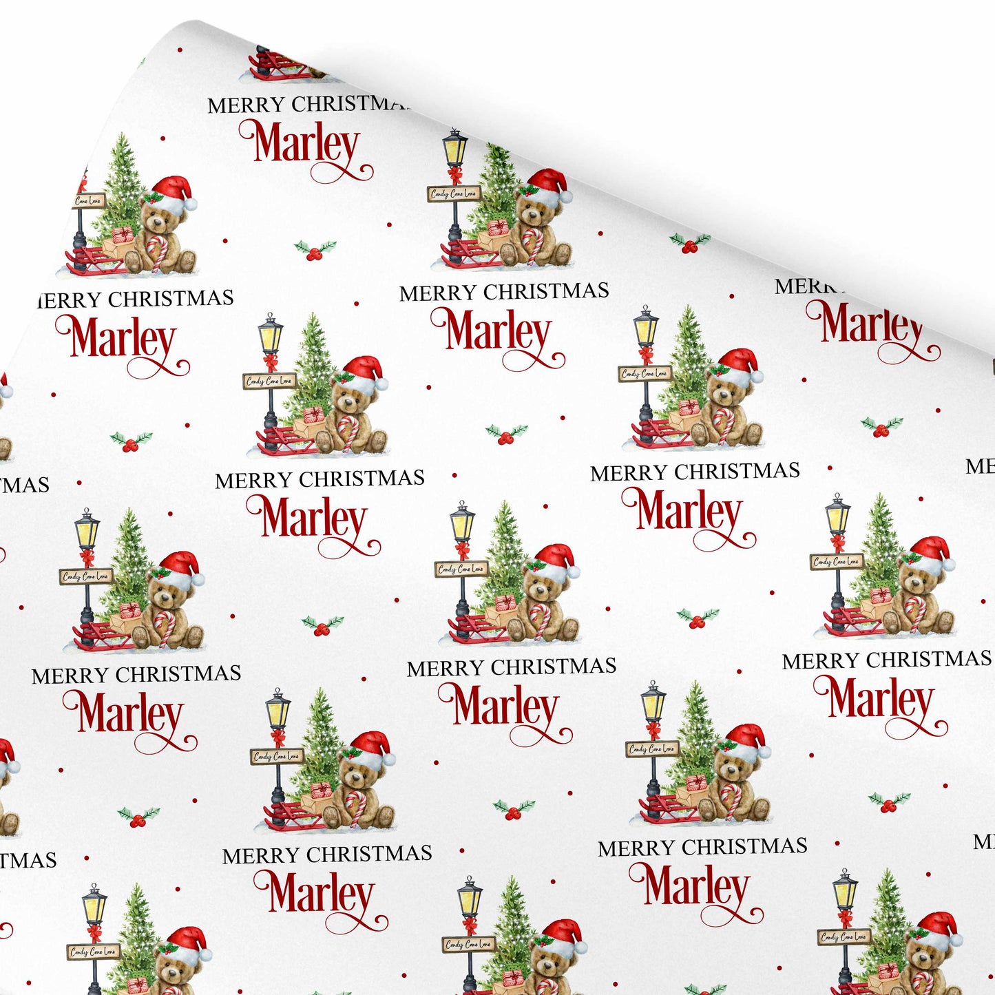 Christmas Card Teddy Bear Boy Candy Cane Lane