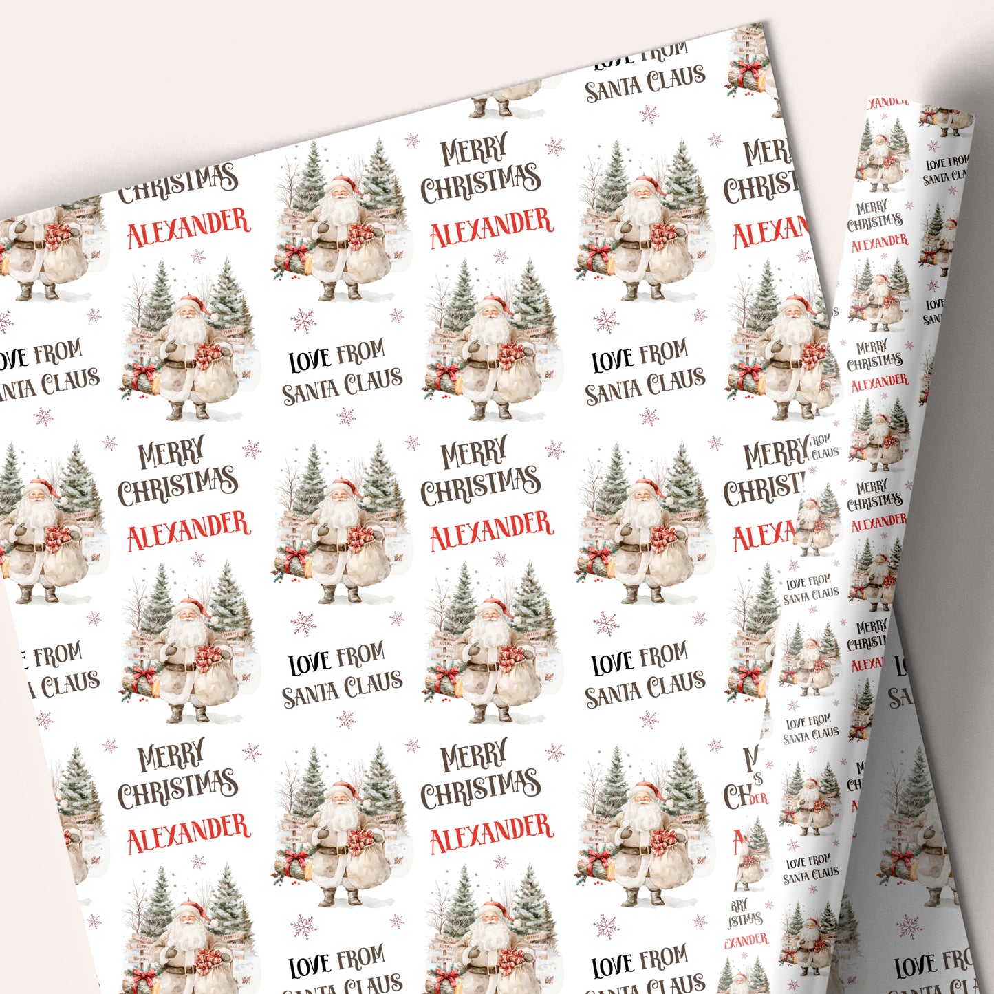Personalised Christmas Gift Wrapping Paper – Rustic Santa Claus