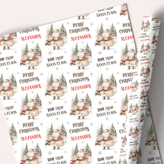 Personalised Christmas Gift Wrapping Paper – Rustic Santa Claus