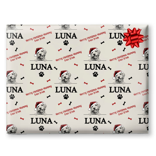 Personalied Christmas Dog Wrapping Paper, Pet Custom Paper, 100 Breeds