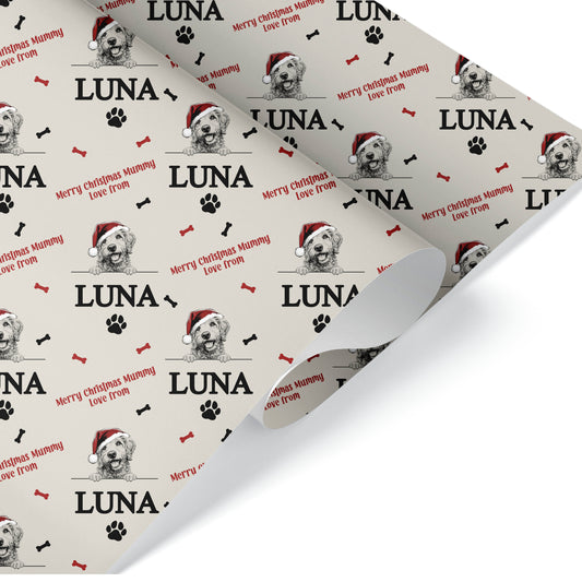 Personalied Christmas Dog Wrapping Paper, Pet Custom Paper, 100 Breeds