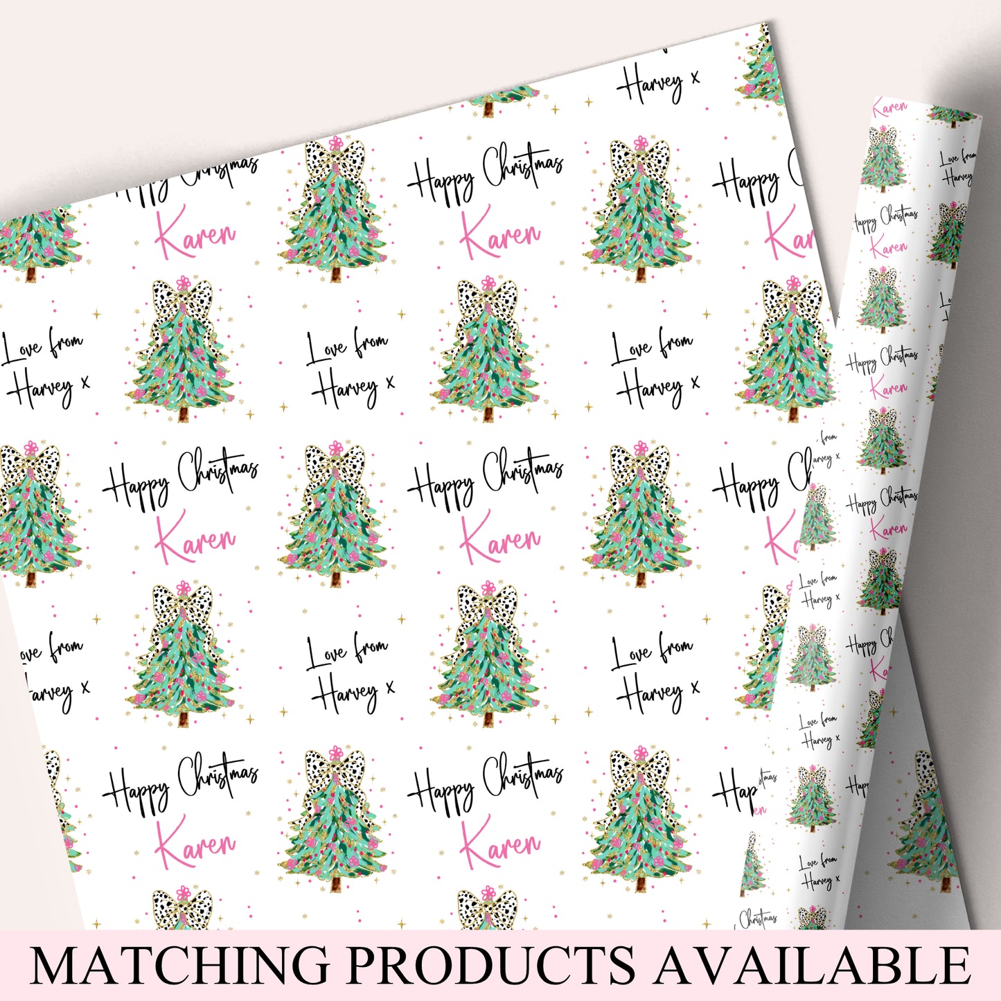 Personalised Christmas Gift Wrapping Paper – Christmas Tree with Bow