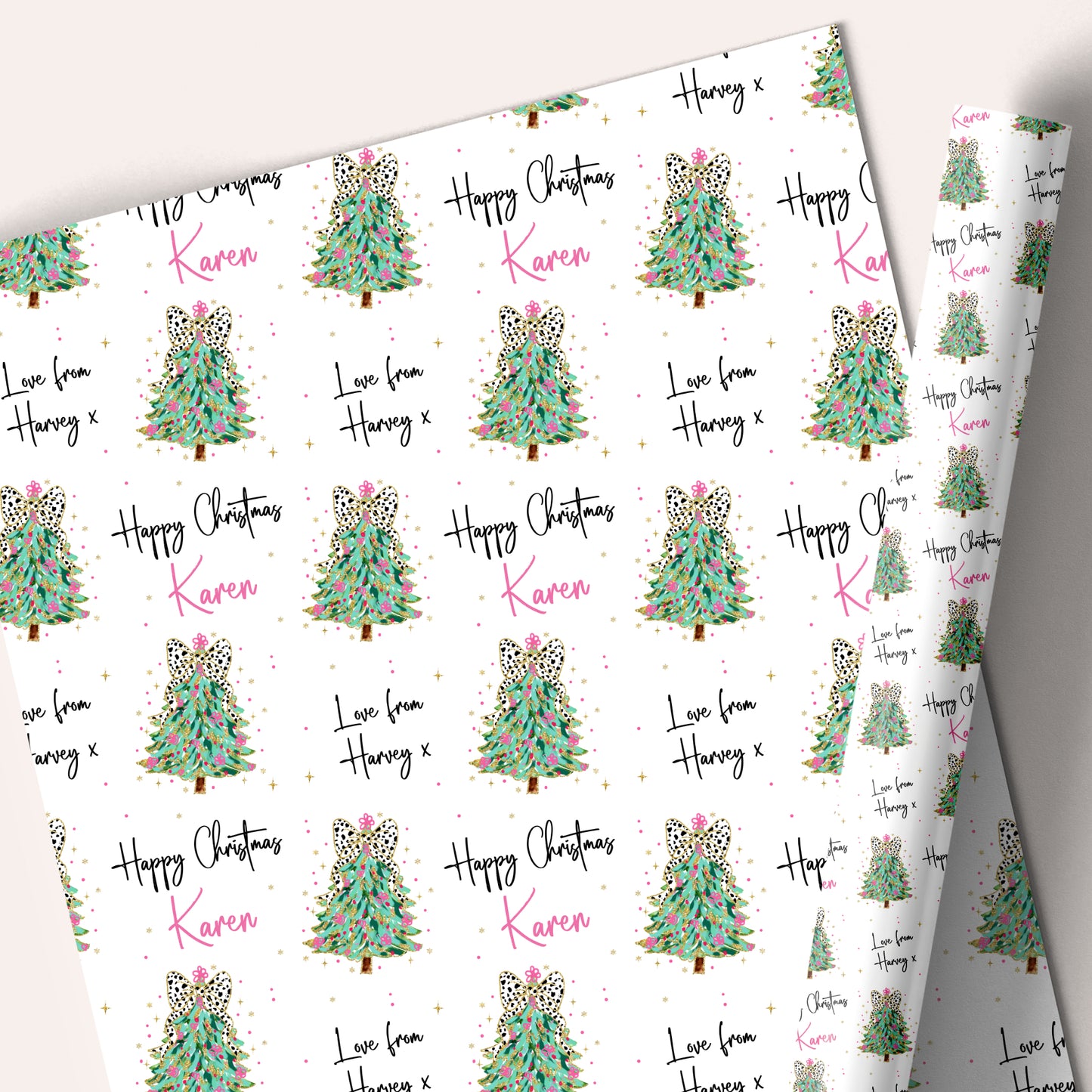 Personalised Christmas Gift Wrapping Paper – Christmas Tree with Bow