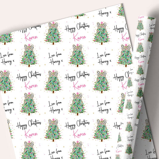 Personalised Christmas Gift Wrapping Paper – Christmas Tree with Bow