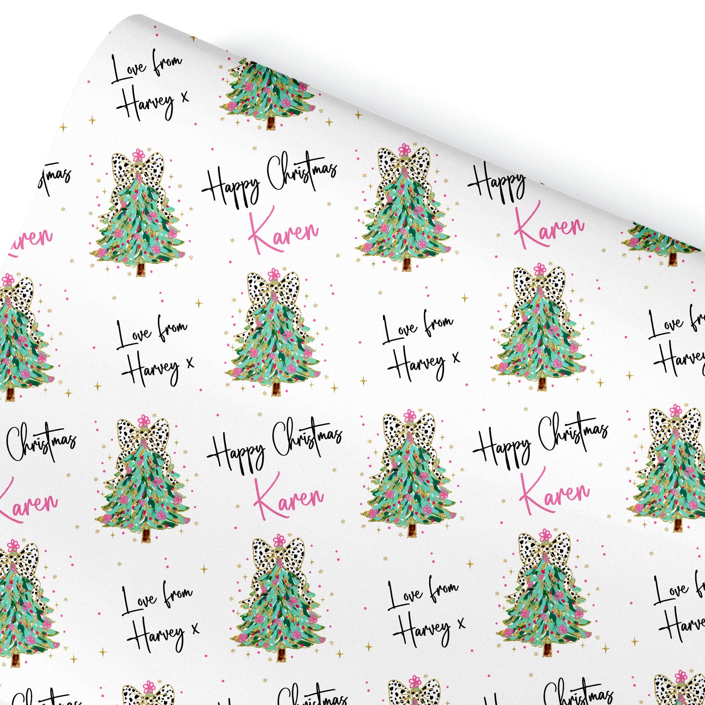 Personalised Christmas Gift Wrapping Paper – Christmas Tree with Bow
