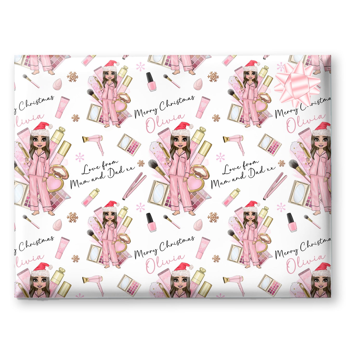 Personalised Christmas Makeup Wrapping Paper, Teenager Gift Wrap