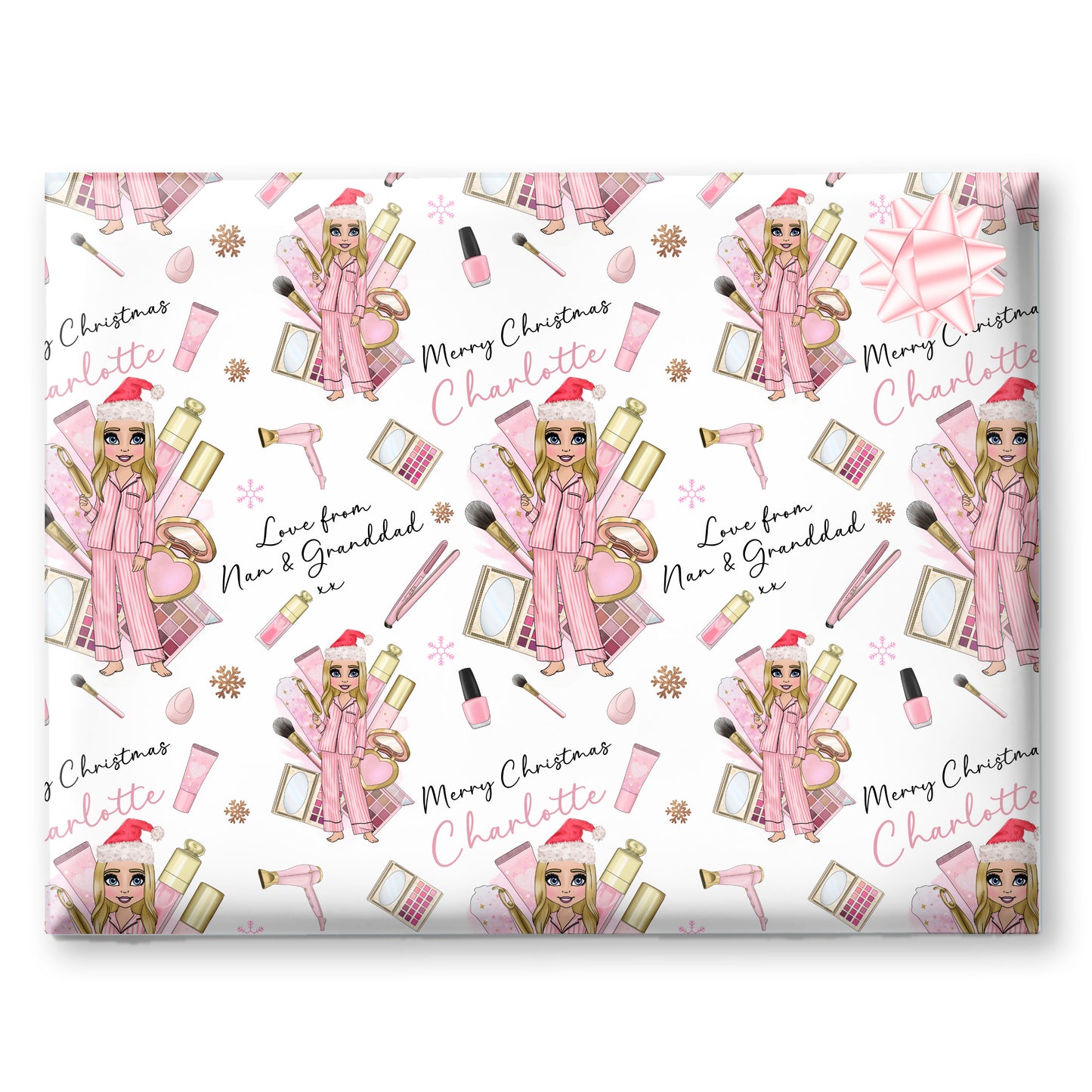 Personalised Christmas Makeup Wrapping Paper, Teenager Gift Wrap