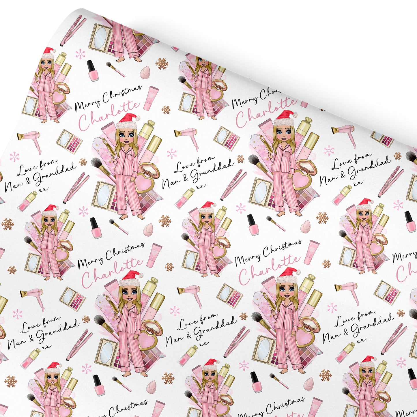 Personalised Christmas Makeup Wrapping Paper, Teenager Gift Wrap