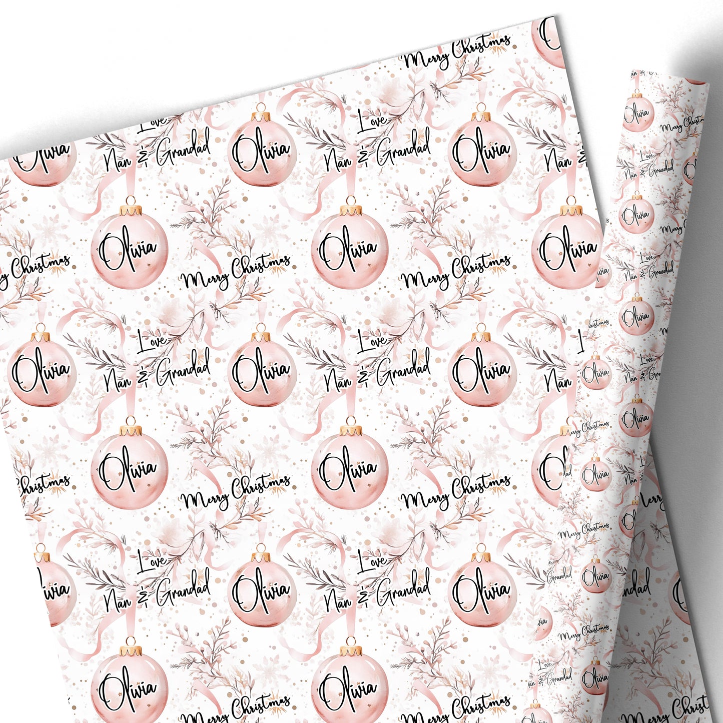 Personalised Christmas Gift Wrapping Paper – Pink Christmas Bauble