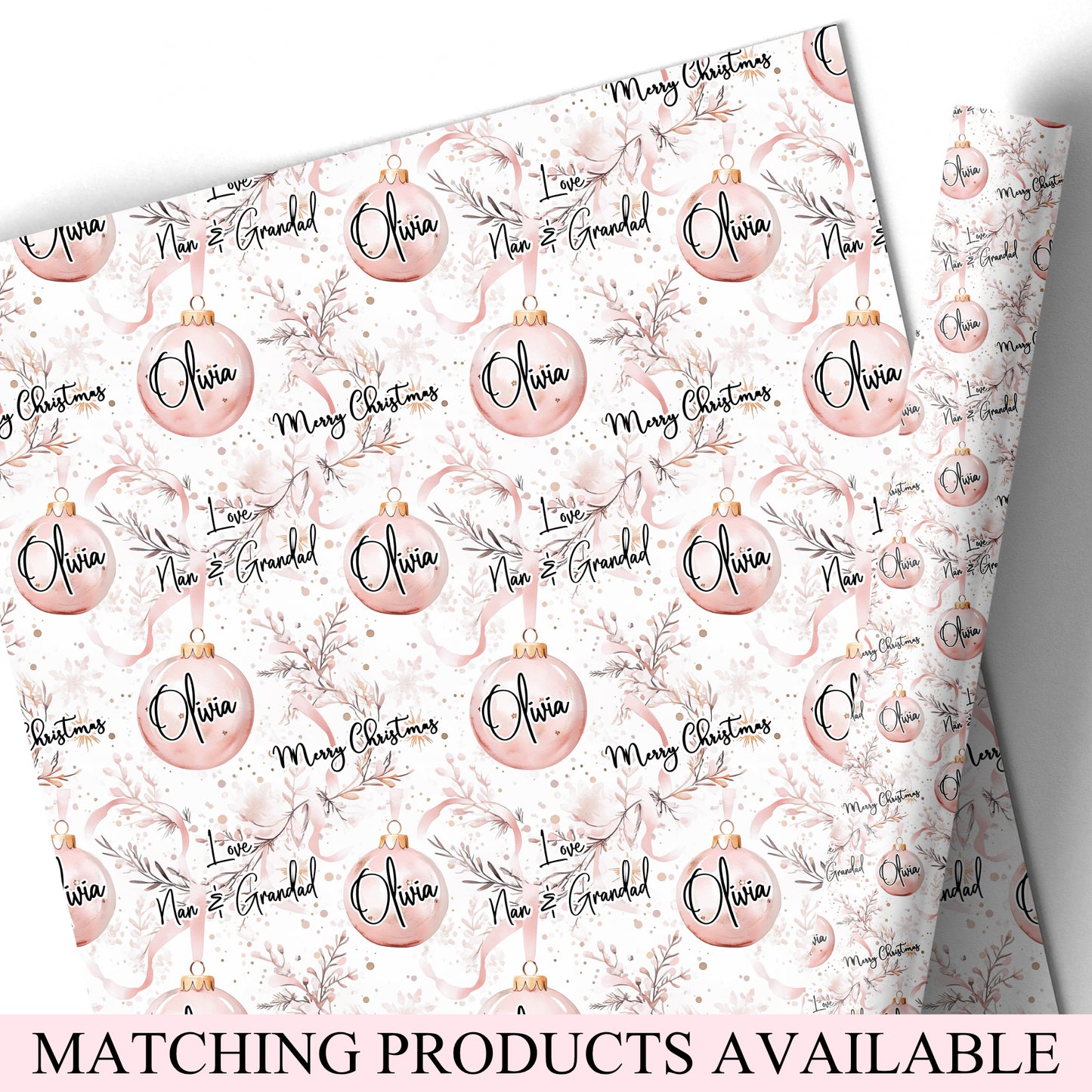 Personalised Christmas Gift Wrapping Paper – Pink Christmas Bauble