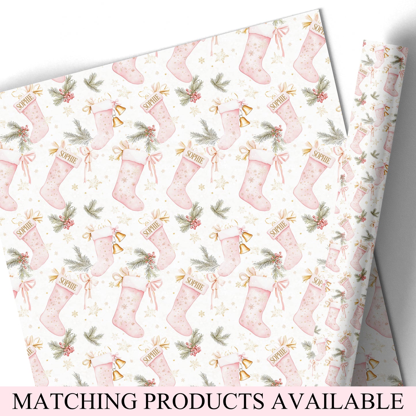 Personalised Christmas Gift Wrapping Paper – Pink Stocking