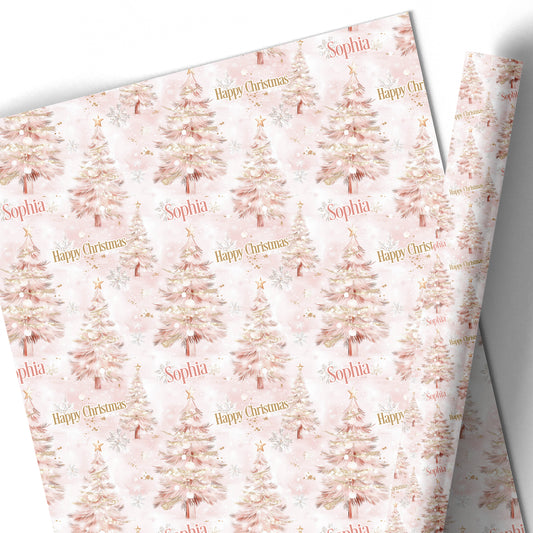 Personalised Christmas Gift Wrapping Paper – Pink Tree