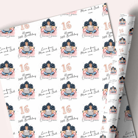 Birthday Gift Wrap Girl, Personalised