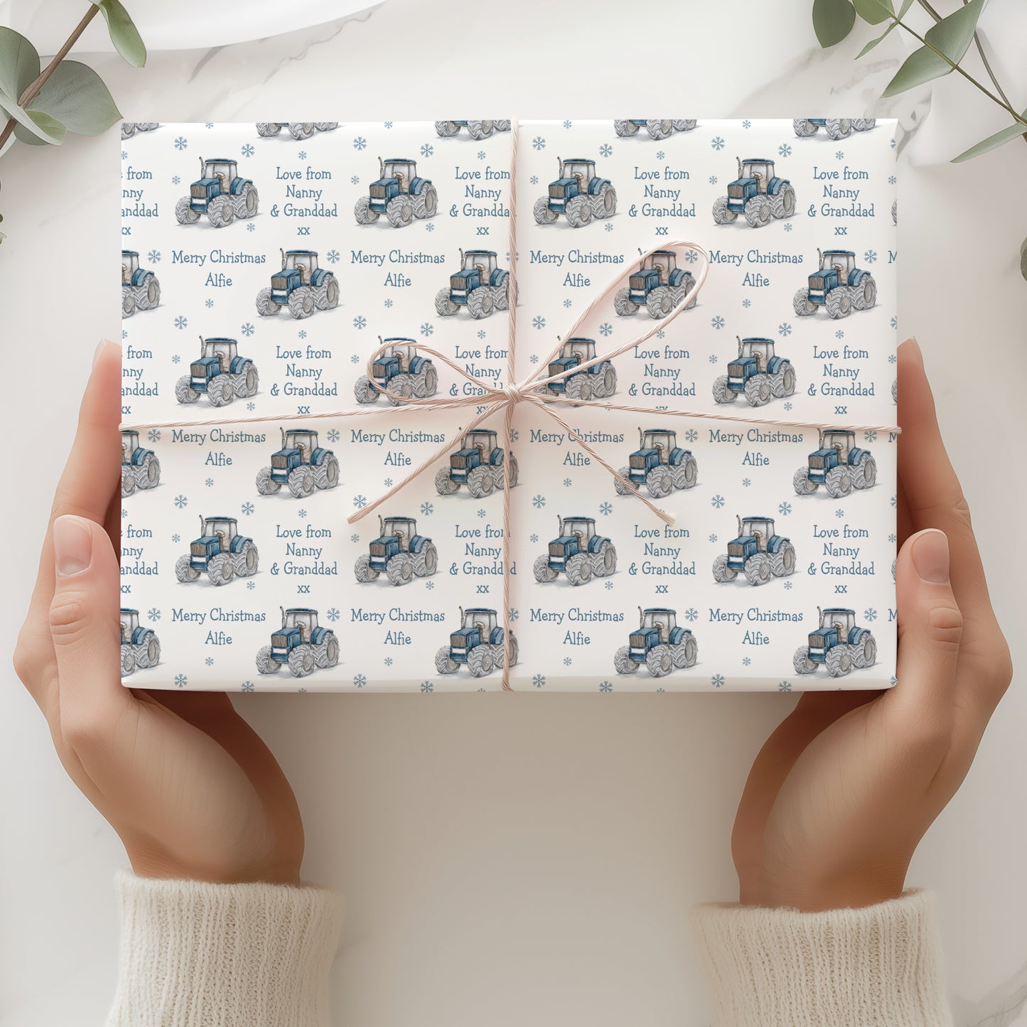 Personalised Christmas Gift Wrapping Paper – Watercolour Tractors
